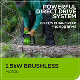 60V 16" 1.5kW Cordless Battery Chainsaw: 2.5 Ah Battery and 3A Charger