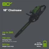 80V 18" 2.5kW Cordless Battery Chainsaw, (1) 4Ah Battery and 2A Charger