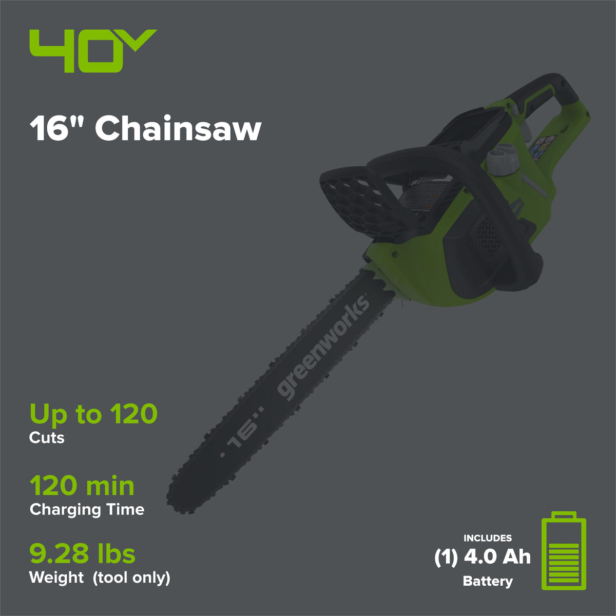 40V 16" Brushless Cordless Chainsaw w/ 4.0Ah Battery & Charger