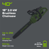 40V 18" Cordless Battery 2.0 kW Chainsaw: 5.0 Ah Battery and 5A Charger