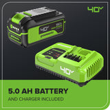 40V 18" Cordless Battery 2.0 kW Chainsaw: 5.0 Ah Battery and 5A Charger