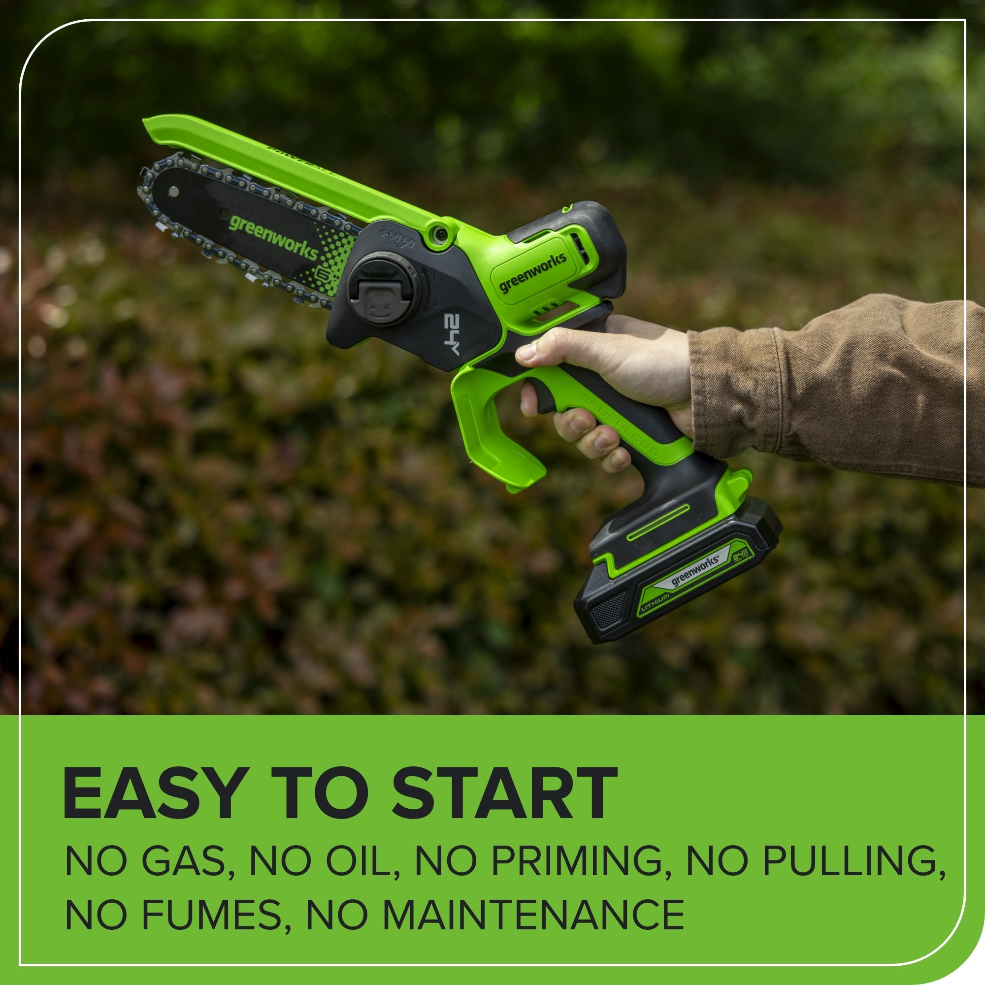 24V 6" Gen 2 Cordless Battery Brushless Pruner Saw: 2.0 Ah Battery and 2A Charger
