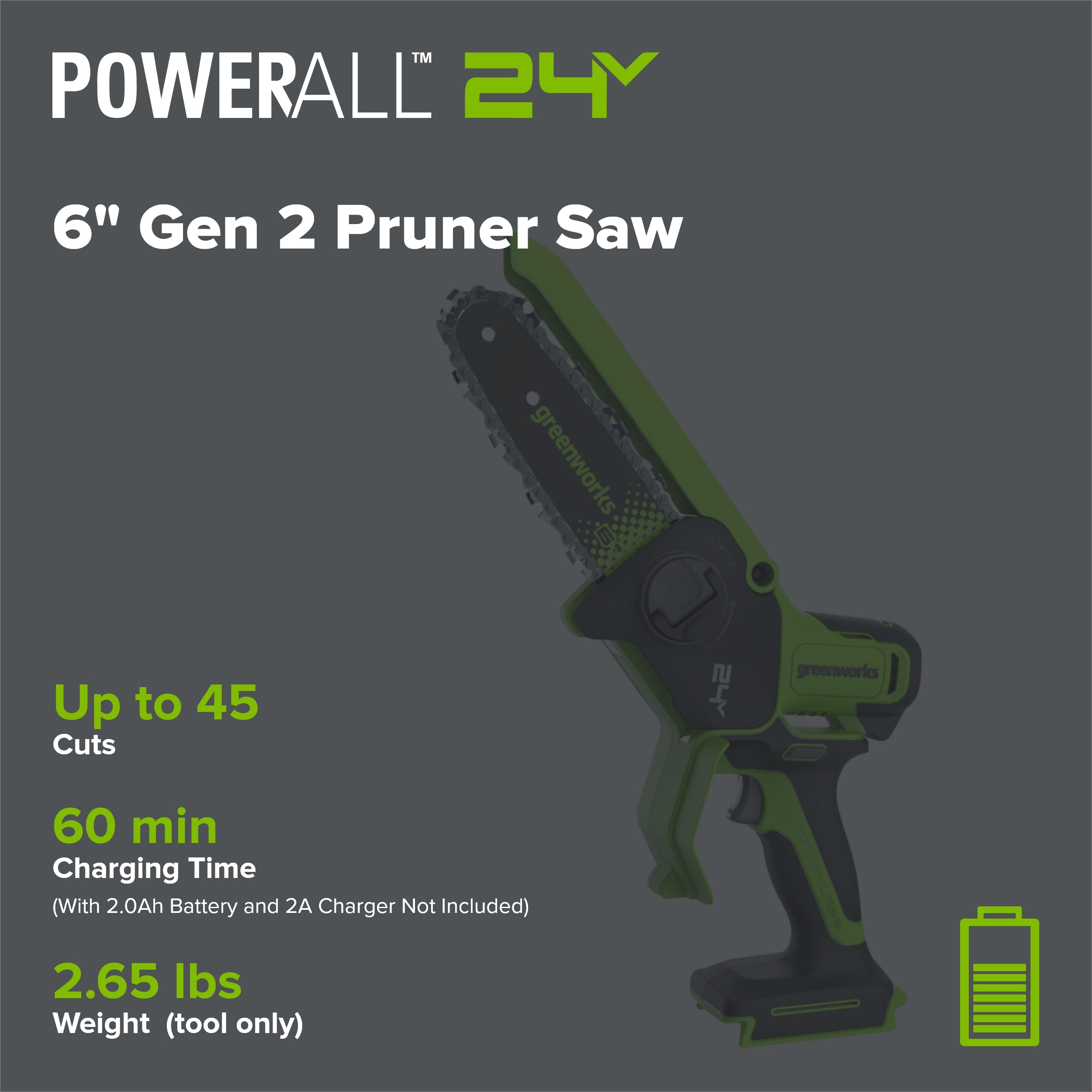 24V 6" Gen 2 Cordless Battery Brushless Pruner Saw (Tool Only)
