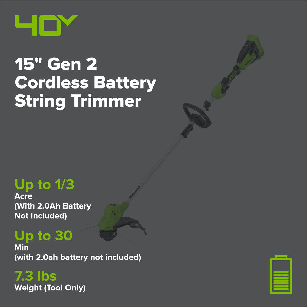 40V 15" Gen 2 Cordless Battery String Trimmer (Tool Only)