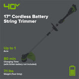 40V 17" Cordless Battery String Trimmer (Tool Only)