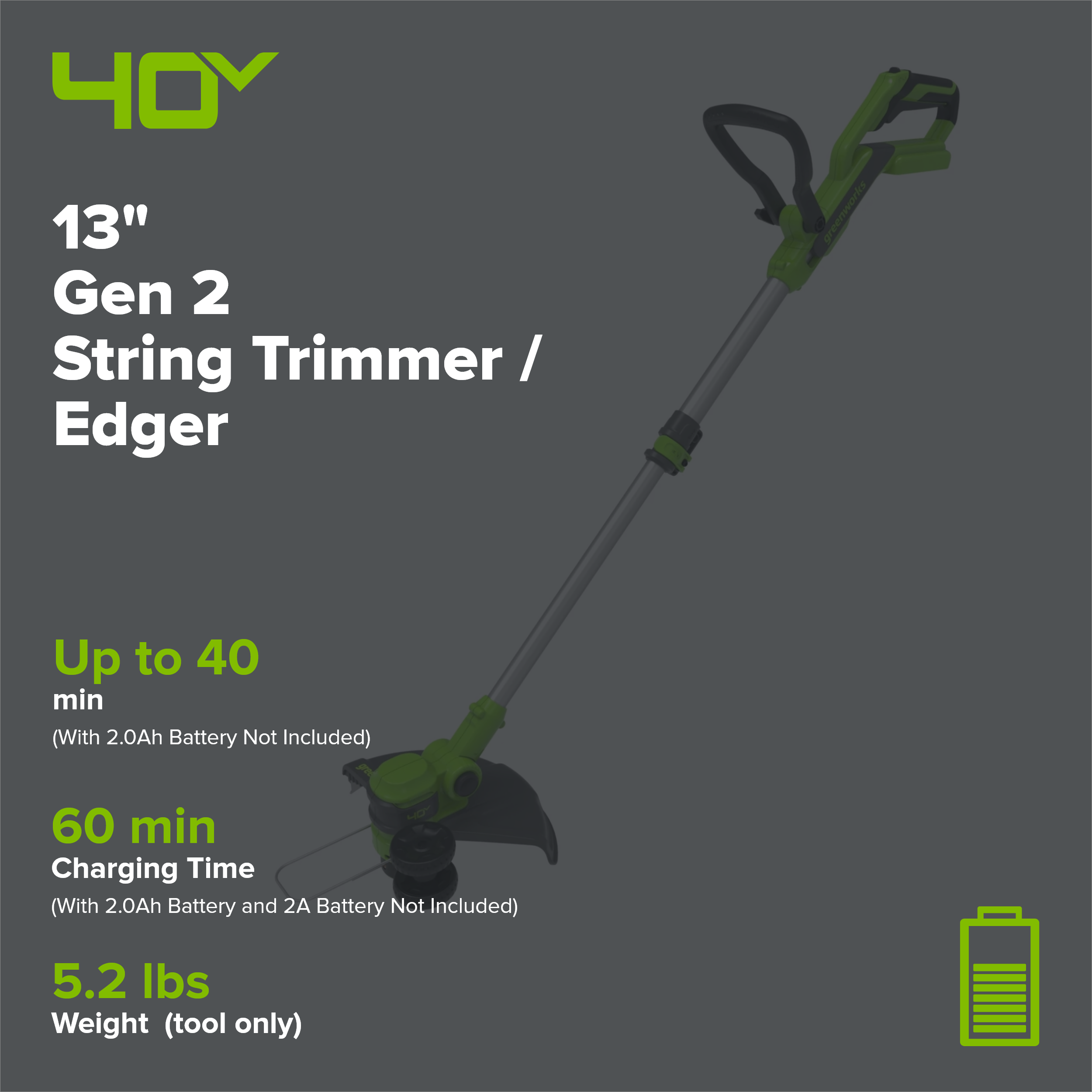 40V 13" Gen2 Cordless Battery String Trimmer / Edger (Tool Only)