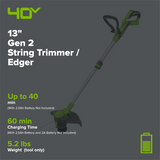 40V 13" Gen2 Cordless Battery String Trimmer / Edger (Tool Only)