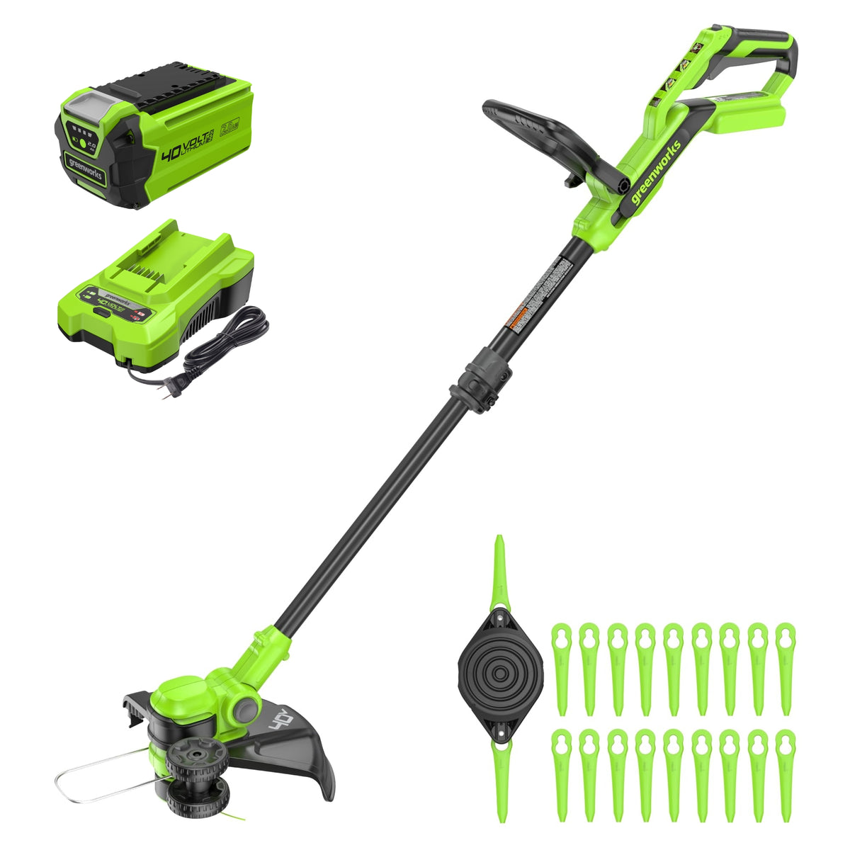 40V 13" Cordless Battery String Trimmer / Edger, 20PC Blades, (1)2.0 Ah Battery and (1)2A Charger