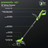 40V 13" Cordless Battery String Trimmer / Edger, 20PC Blades, (1)2.0 Ah Battery and (1)2A Charger