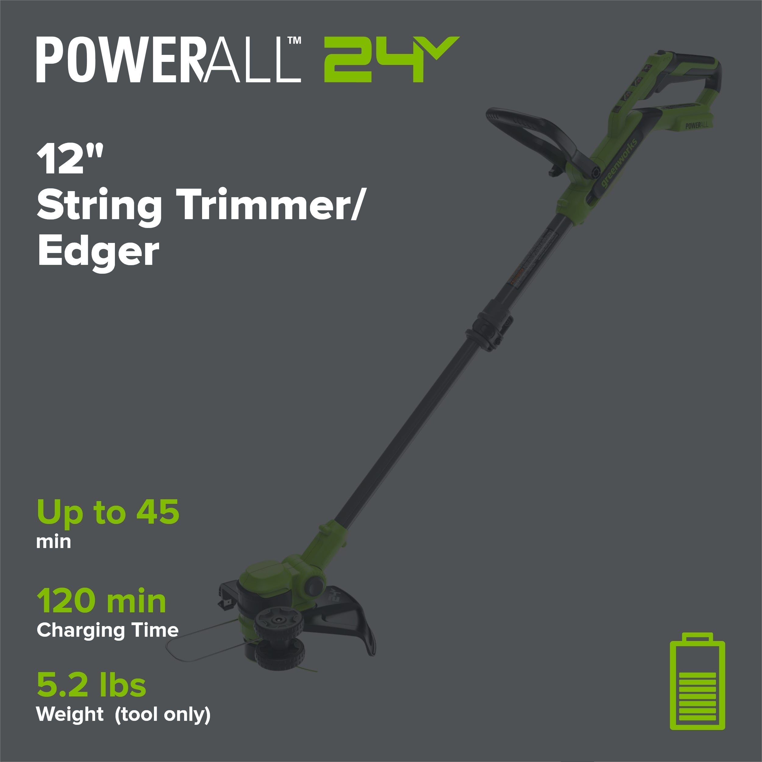 24V 12" Cordless Battery String Trimmer/Edger(Tool Only)