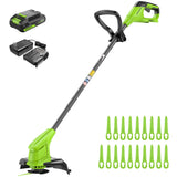 24V 10" Cordless Battery Blade-Head String Trimmer: (1) 2.0 Ah Battery, (1) 0.5A Charger, (20) Plastic Blade