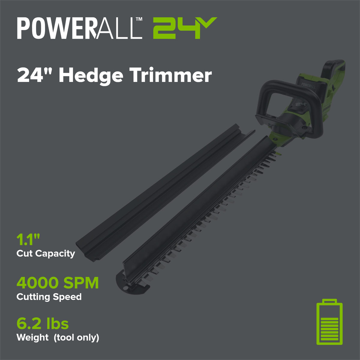 24V 24" Cordless Battery Hedge Trimmer (Tool Only)