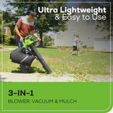 48V (24V x 2) 520 CFM Cordless Battery BL Leaf Blower/Vacuum: (2) 4.0 Ah Battery and Dual-Port Charger