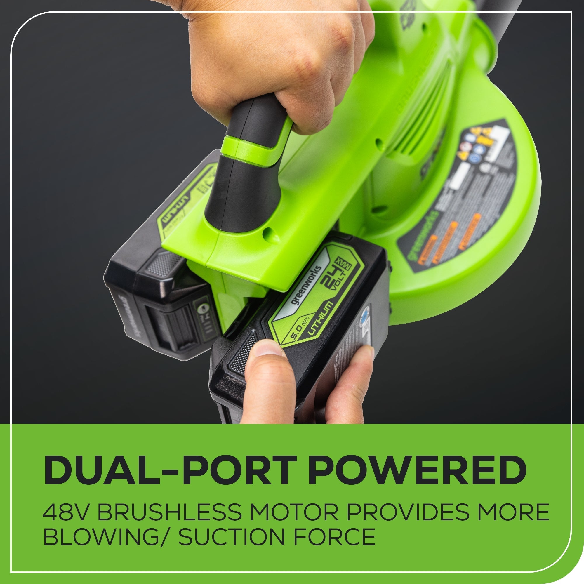 48V (24V x 2) 520 CFM Cordless Battery BL Leaf Blower/Vacuum: (2) 4.0 Ah Battery and Dual-Port Charger