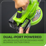 48V (24V x 2) 520 CFM Cordless Battery BL Leaf Blower/Vacuum: (2) 4.0 Ah Battery and Dual-Port Charger