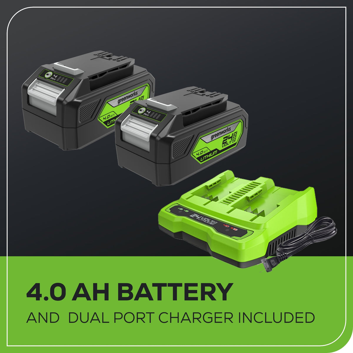 48V (24V x 2) 520 CFM Cordless Battery BL Leaf Blower/Vacuum: (2) 4.0 Ah Battery and Dual-Port Charger
