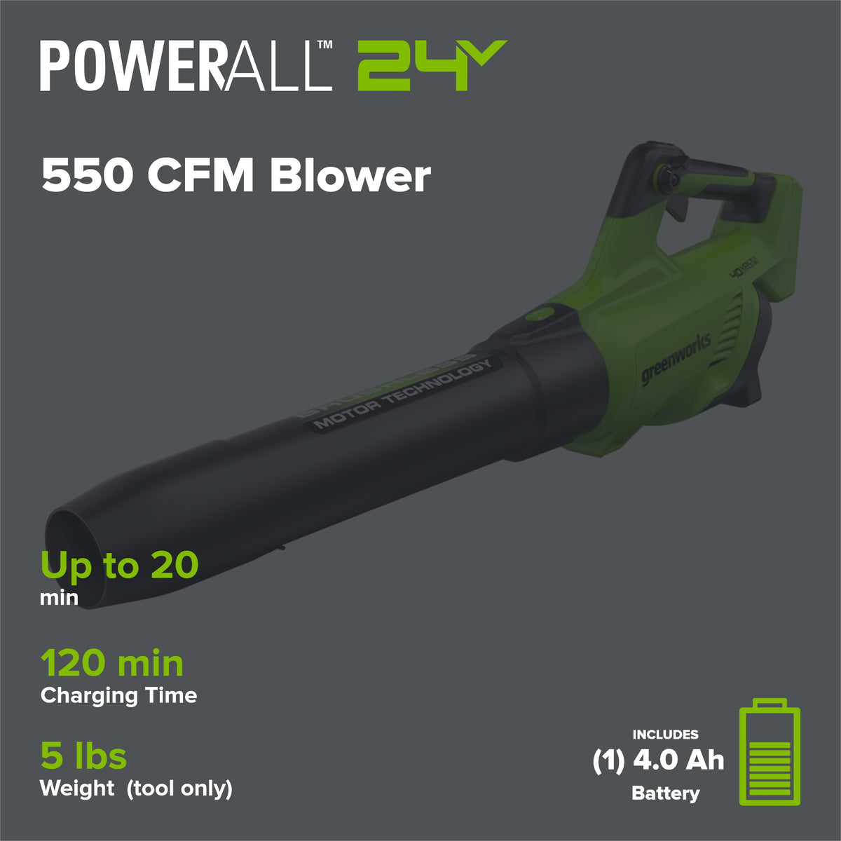 40V 550 CFM Cordless Battery Leaf Blower w/ 4.0 Ah Battery & Charger