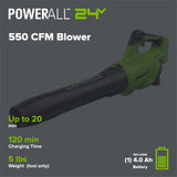 40V 550 CFM Cordless Battery Leaf Blower w/ 4.0 Ah Battery & Charger