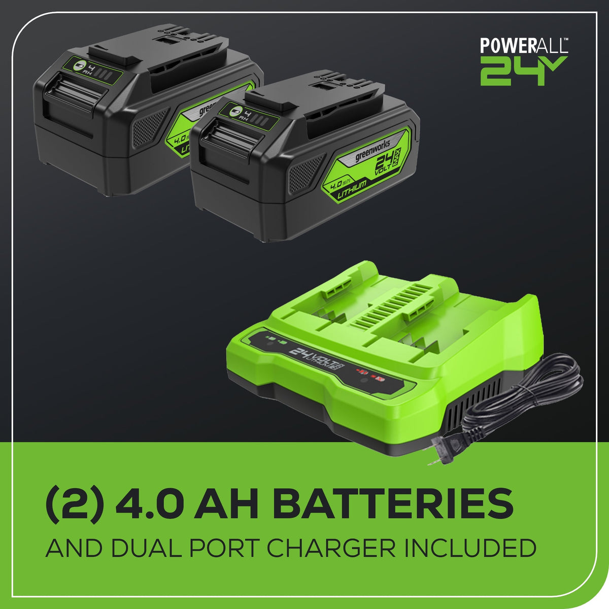48V (24V x 2) 585 CFM Cordless Battery Leaf Blower w/ (2) 4.0 Ah USB Batteries & Dual Port Charger