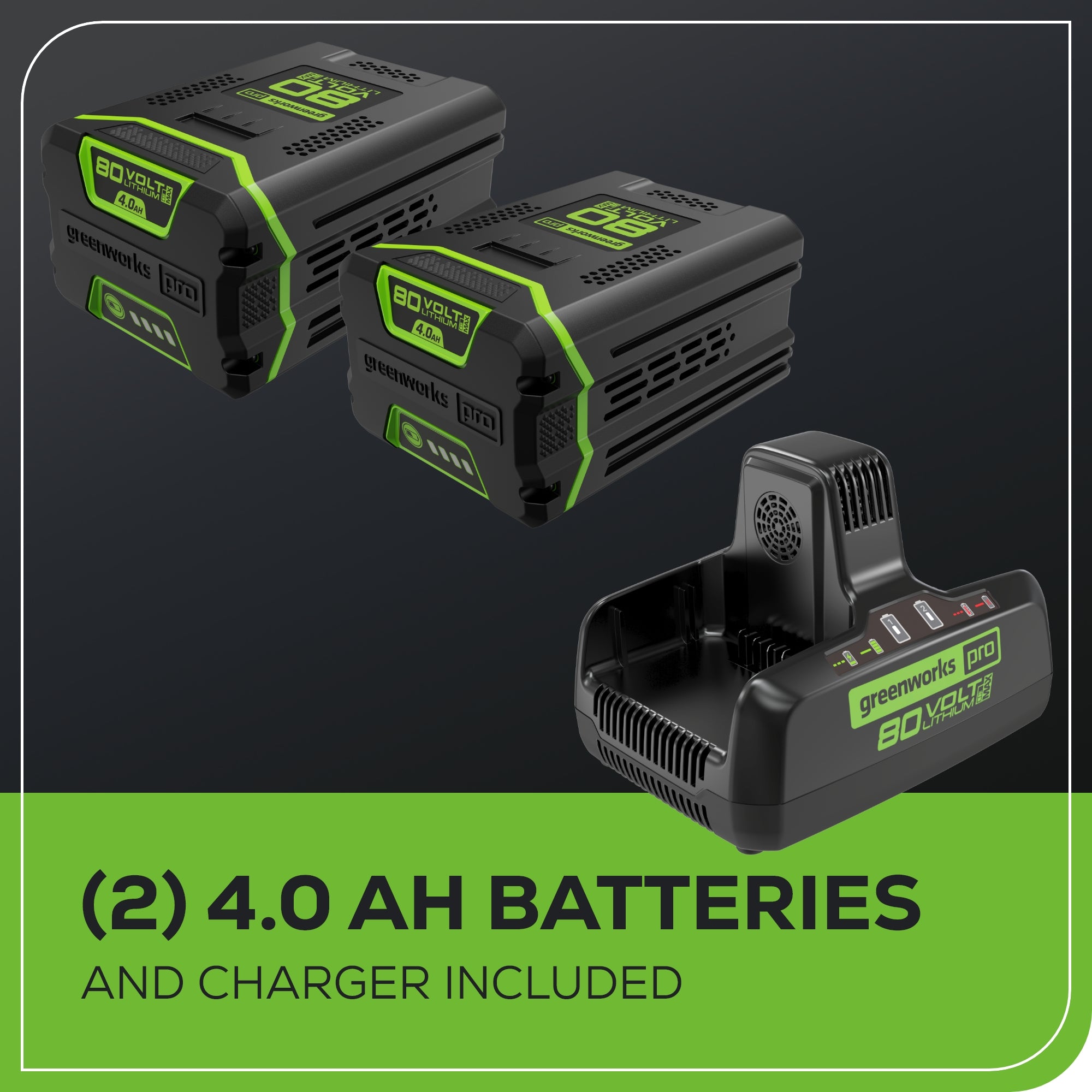 80V 690 CFM Cordless Battery Dual-Port Backpack Blower: (2) 4.0 Ah Batteries and Dual-Port Rapid Charger