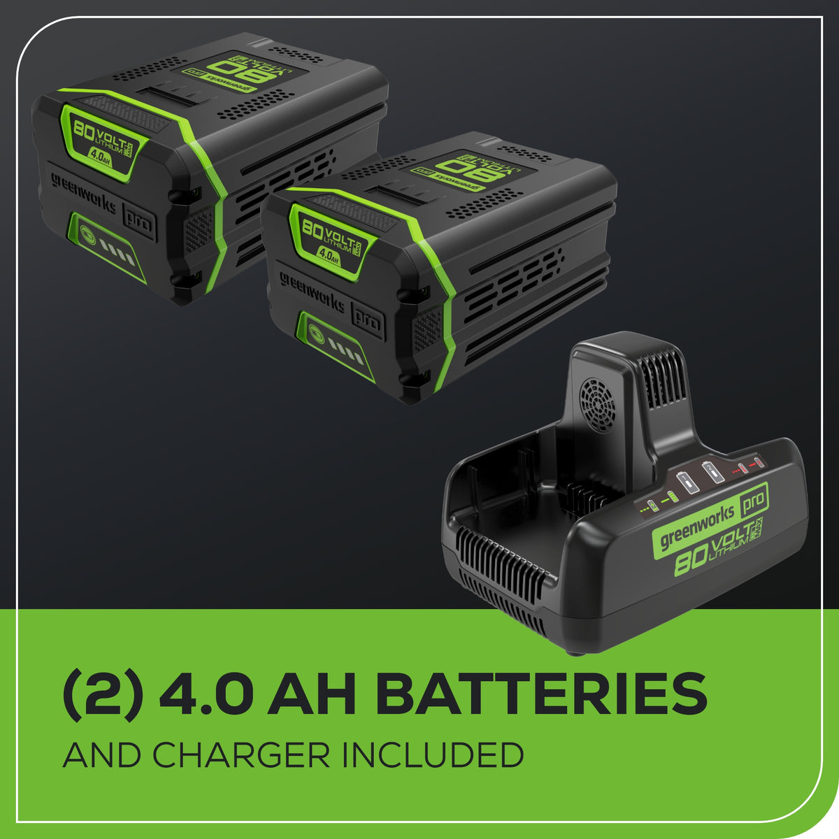80V 690 CFM Cordless Battery Dual-Port Backpack Blower: (2) 4.0 Ah Batteries and Dual-Port Rapid Charger