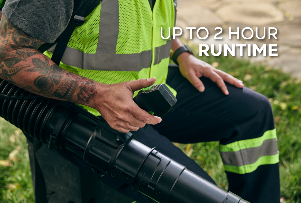 82V 690 CFM Dual-Port Backpack Blower: (2) 5.0 Ah Batteries and Dual-Port Charger