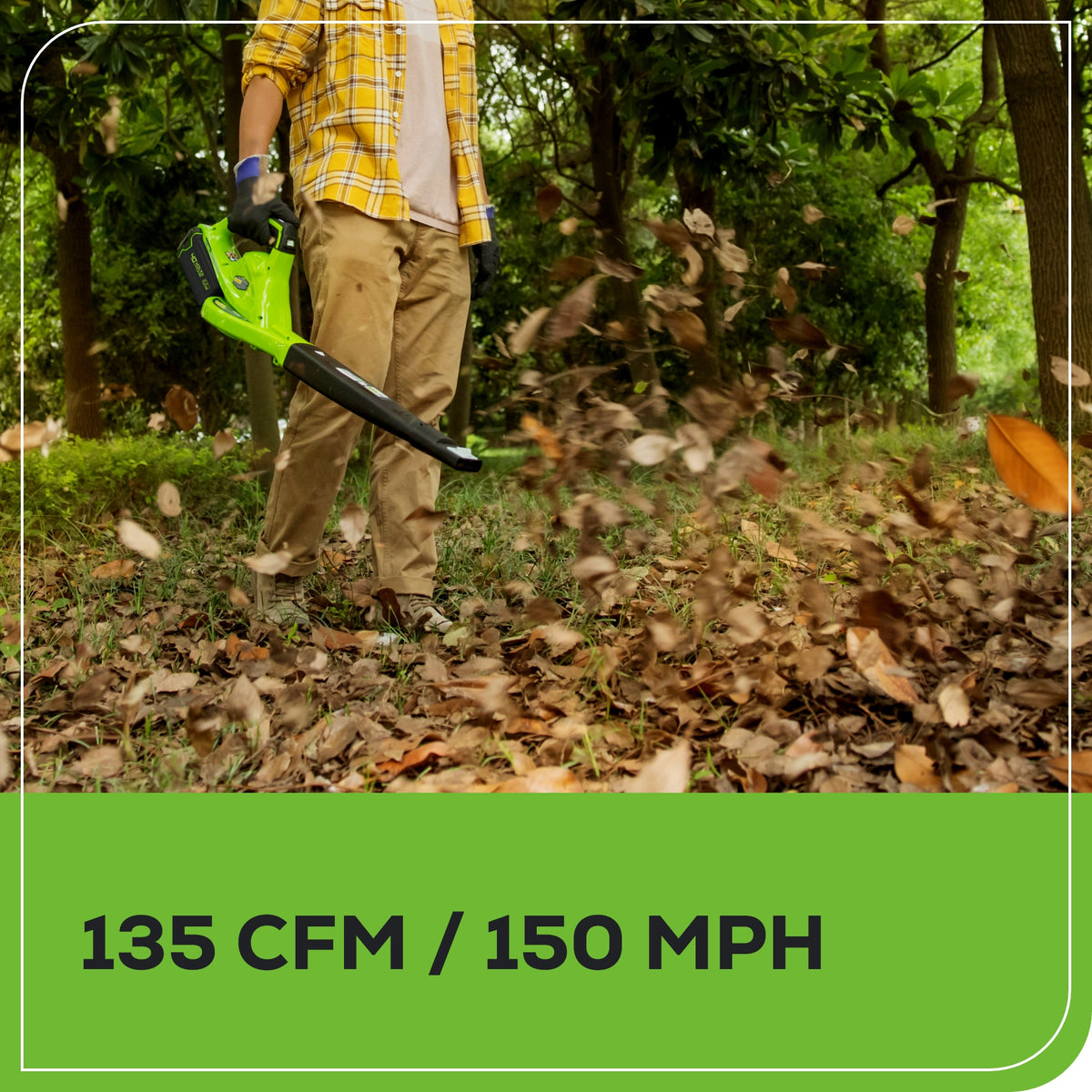 40V 135 CFM Cordless Battery Leaf Blower: 2.0 Ah Battery and Charger