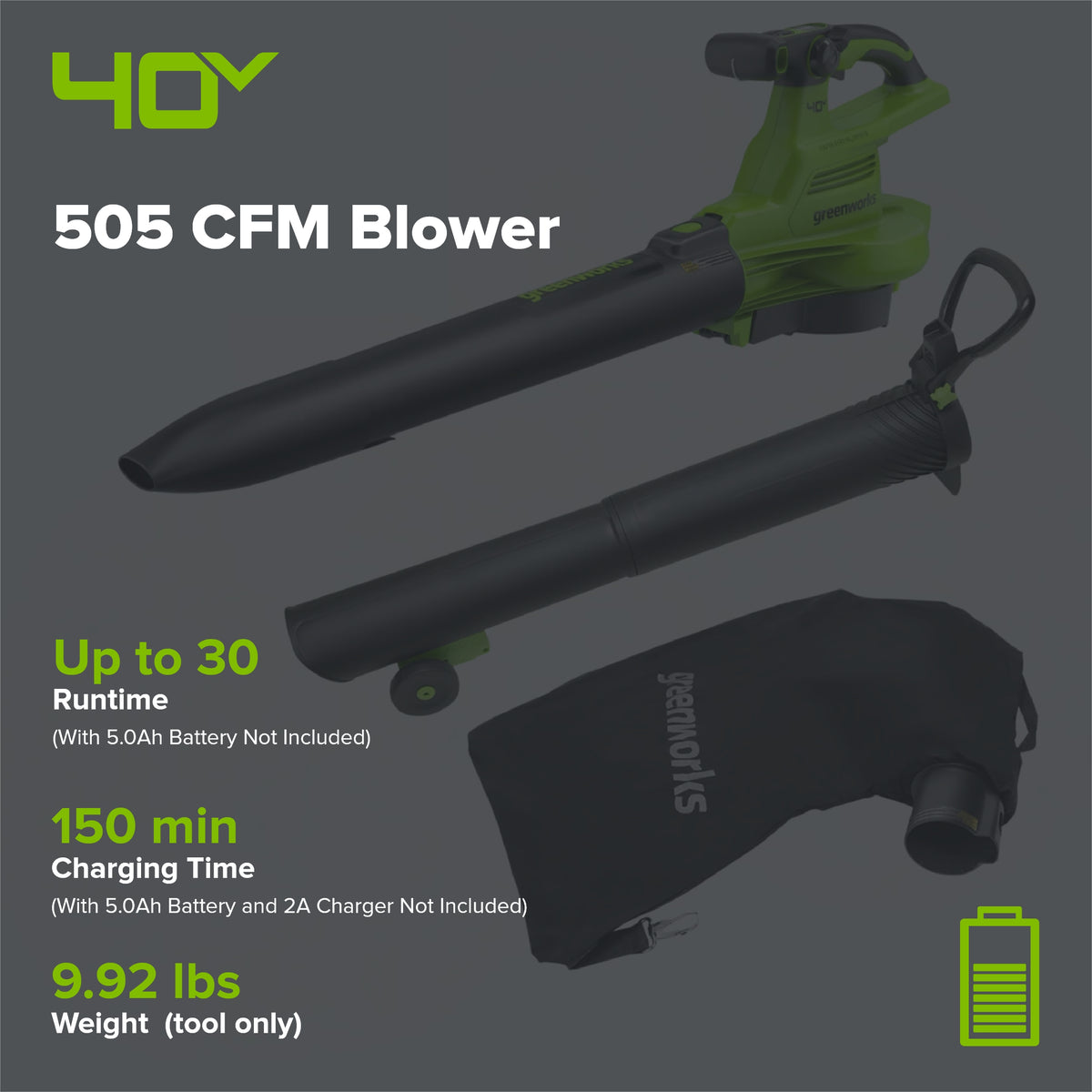 40V 505 CFM Cordless Battery BL Leaf Blower/Vacuum (Tool Only)