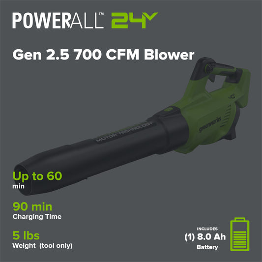 40V Gen 2.5 700 CFM Cordless Battery Brushless Leaf Blower, 8.0 Ah Battery and Charger