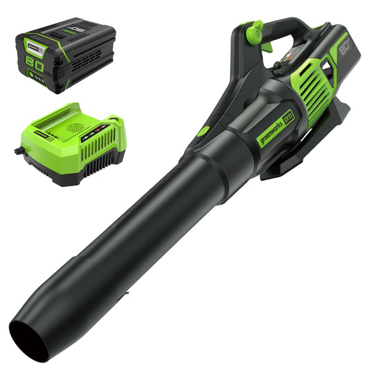 RENEWED 80V 730 CFM Cordless Battery Leaf Blower, Extra Shoulder Strap: 2.5 Ah Battery and Rapid Charger