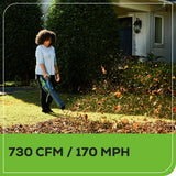 RENEWED 80V 730 CFM Cordless Battery Leaf Blower, Extra Shoulder Strap: 2.5 Ah Battery and Rapid Charger