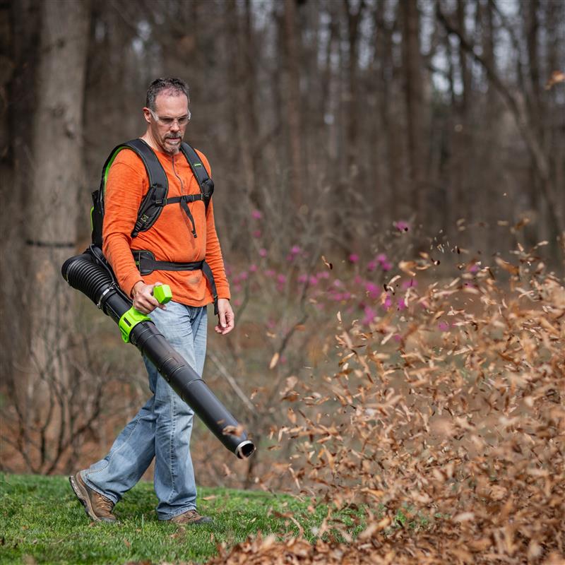 80V 800 CFM Cordless Battery Backpack Blower and Leaf Tarp: 4.0 Ah Battery and Rapid Charger