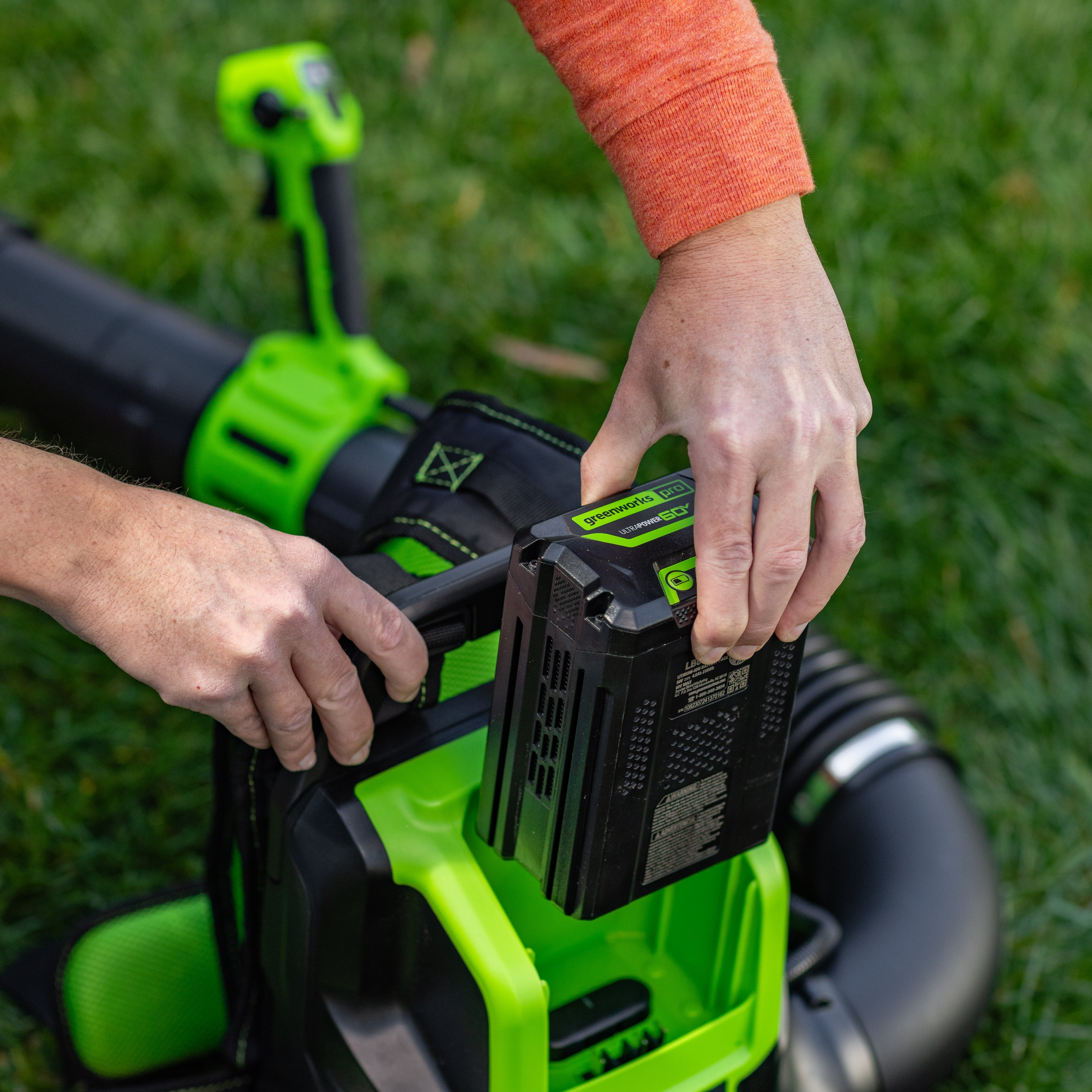 80V 800 CFM Cordless Battery Backpack Blower and Leaf Tarp: 4.0 Ah Battery and Rapid Charger