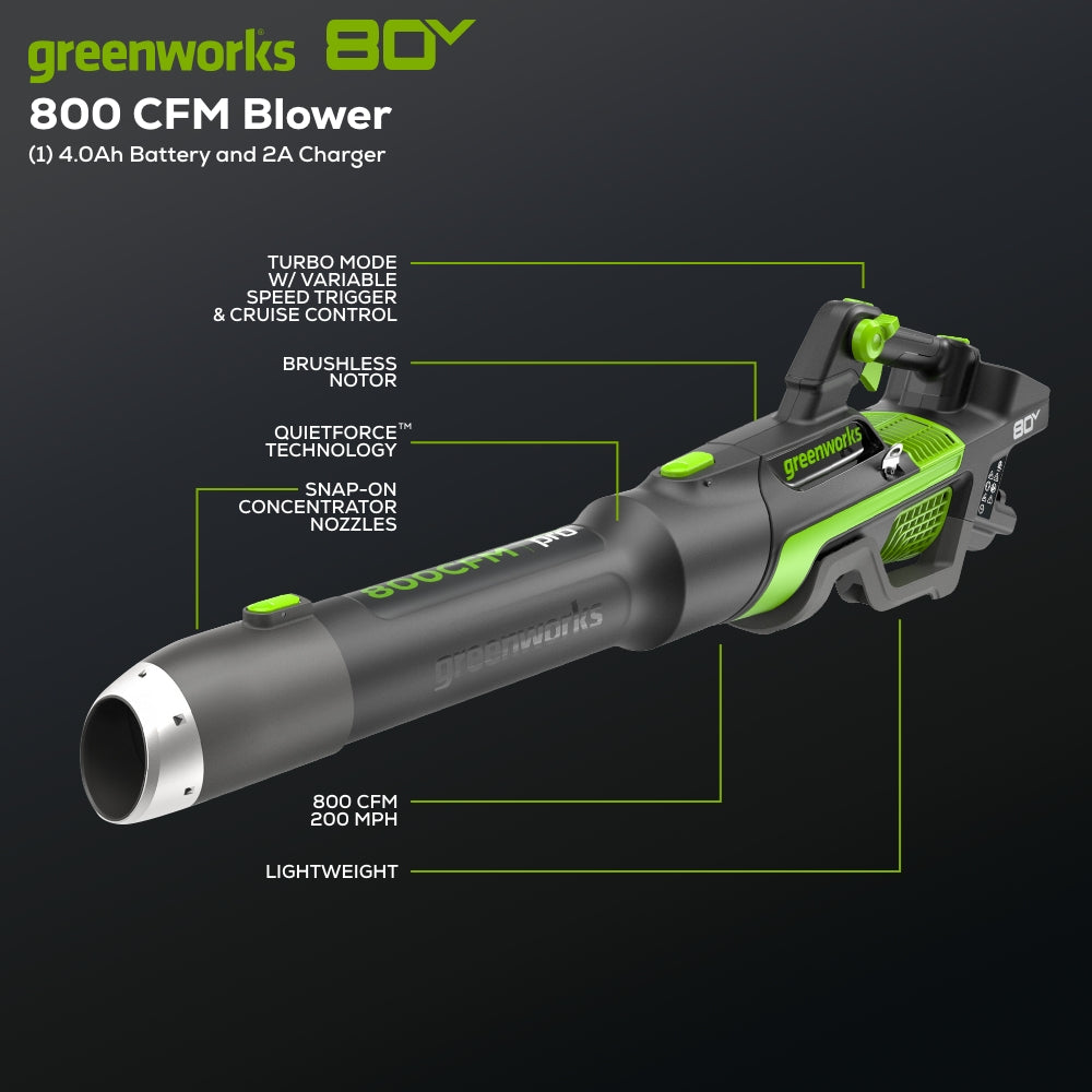 OPEN BOX 80V 800CFM Cordless Battery Leaf Blower, 4Ah Battery and Charger