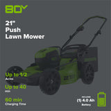 80V 21" Brushless 3-in-1 Push Lawn Mower: 4.0 Ah Battery and Charger, LM2138