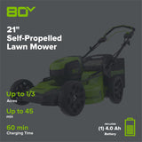 80V 21" Cordless Battery 3-in-1 Self-Propelled Lawn Mower w/ 4.0Ah Battery & Charger, LM2138S