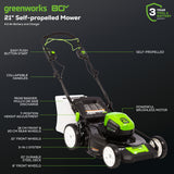 80V 21" Cordless Battery 3-in-1 Self-Propelled Lawn Mower w/ 4.0Ah Battery & Charger, LM2138S