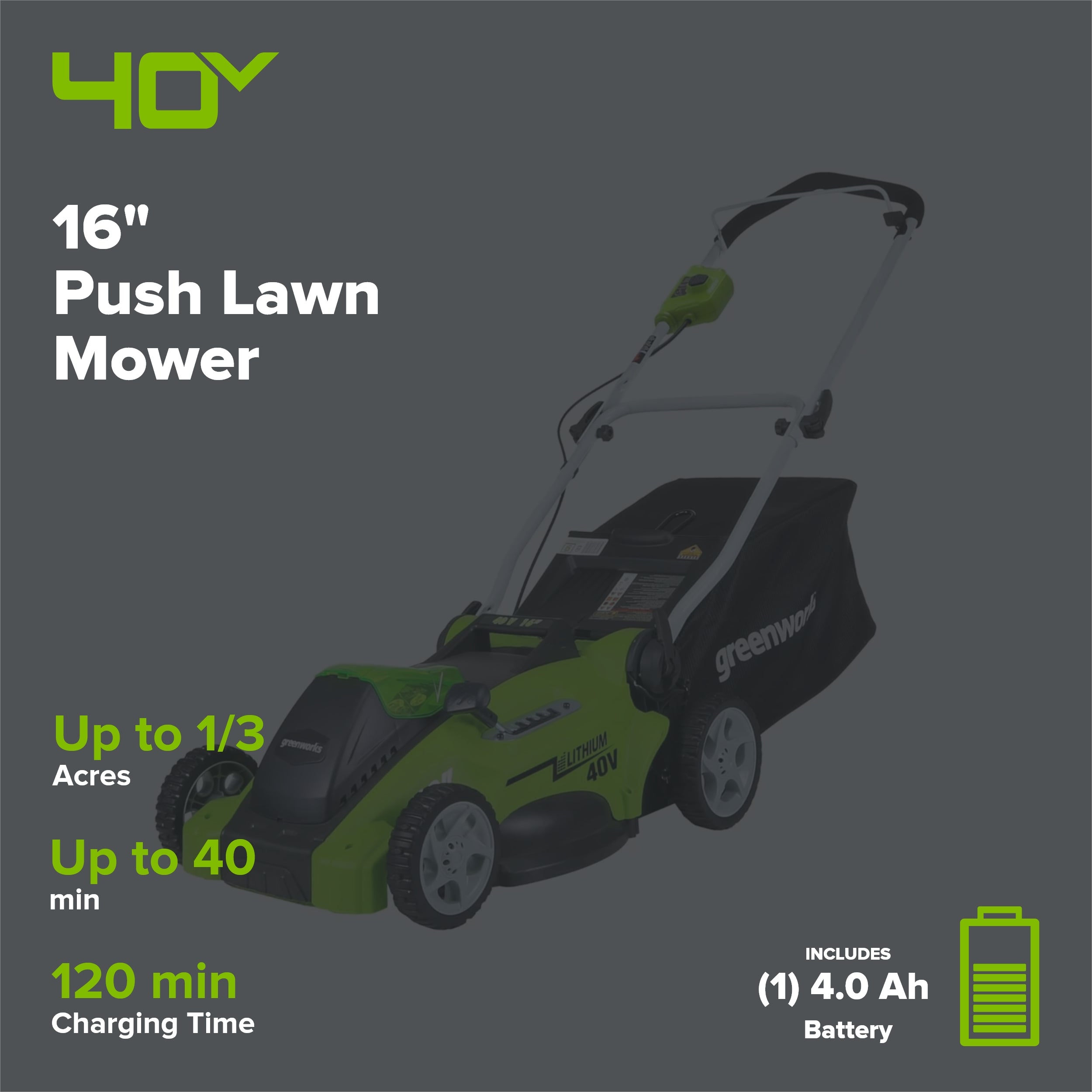 40V 16" Cordless Battery Brushless Push Lawn Mower and 350 CFM Blower Combo Kit: 4.0 Ah Battery and Charger