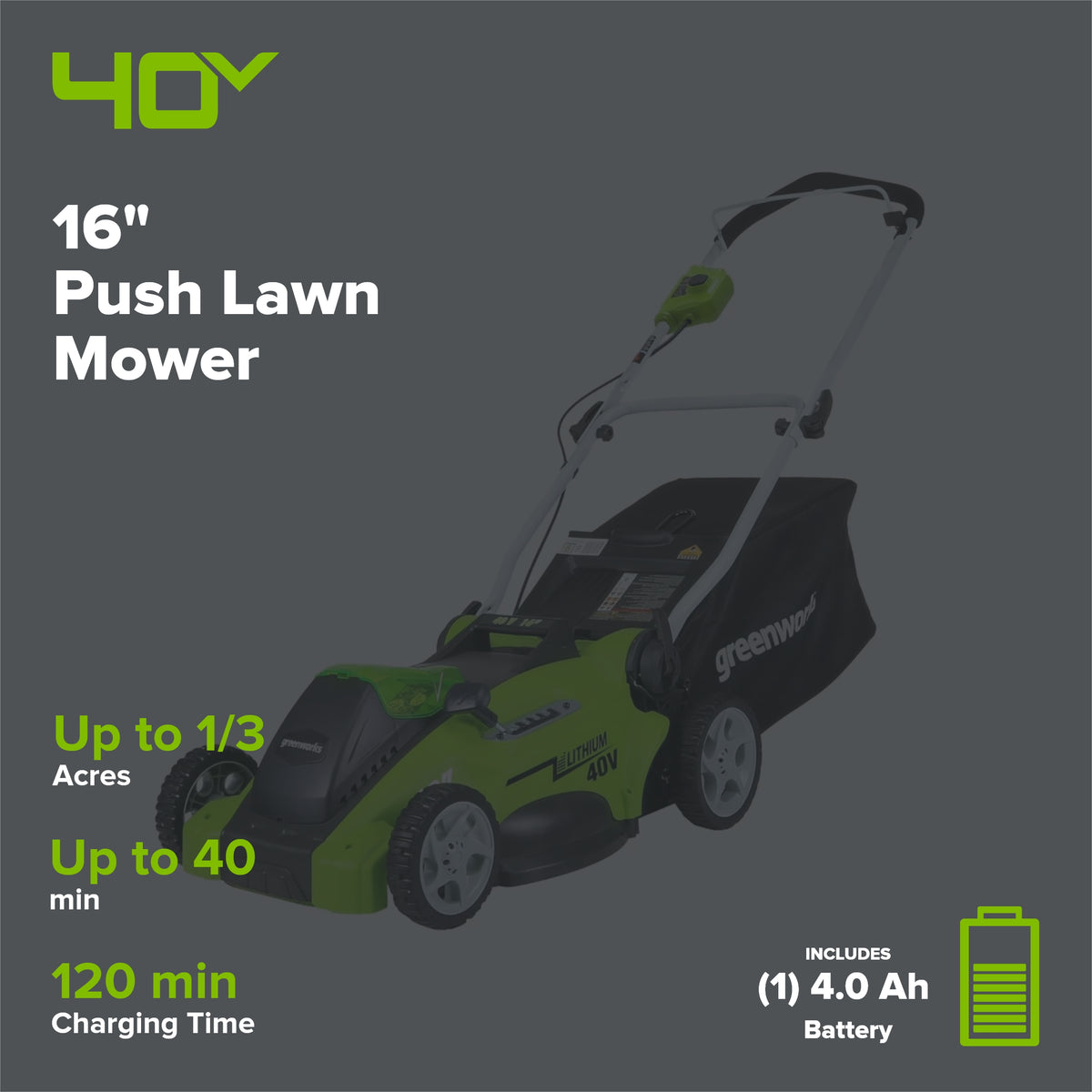 40V 16" Cordless Battery Brushless Push Lawn Mower and 350 CFM Blower Combo Kit: 4.0 Ah Battery and Charger
