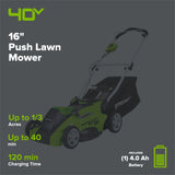 40V 16" Cordless Battery Brushless Push Lawn Mower and 350 CFM Blower Combo Kit: 4.0 Ah Battery and Charger