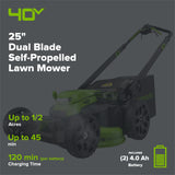 40V 25" Cordless Battery Brushless Dual Blade Self-Propelled Lawn Mower: (2) 4.0 Ah Batteries and Dual-Port Charger, LM2504S