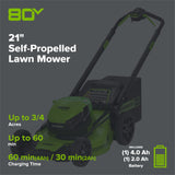 OPEN BOX 80V 21" Cordless Battery 4-in-1 Self-Propelled Lawn Mower: 4.0 Ah: 2.0 Ah Battery and Rapid Charger, LM2118S
