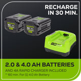 OPEN BOX 80V 21" Cordless Battery 4-in-1 Self-Propelled Lawn Mower: 4.0 Ah: 2.0 Ah Battery and Rapid Charger, LM2118S