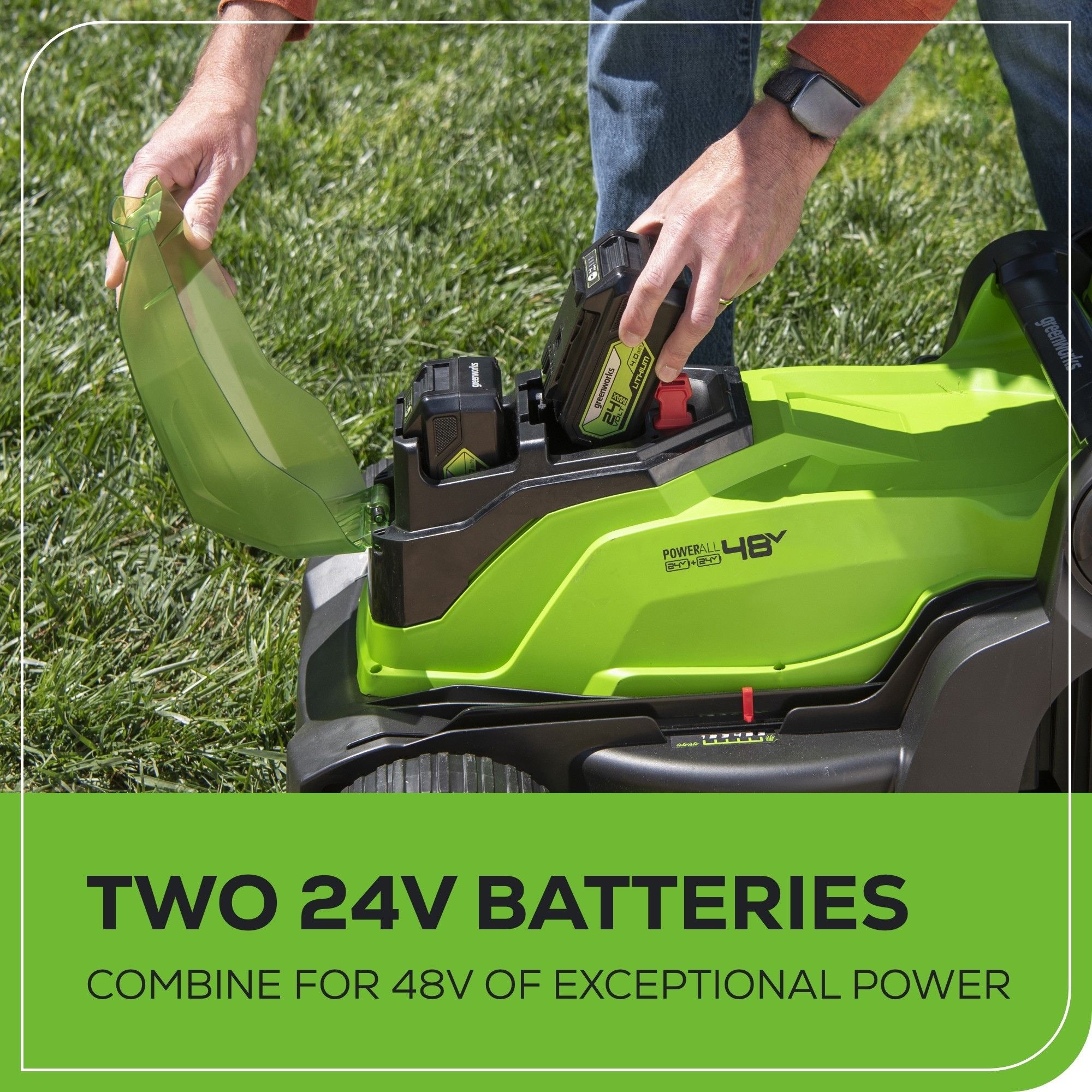 48V (24V x 2) 17" Cordless Battery Push Lawn Mower: (2) 4.0 Ah Batteries and Dual-Port Charger, LM1702