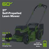 60V 21" Cordless Battery Self-Propelled Mower: (2) 5Ah Battery and 6A Rapid Charger, LM2156S