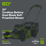 OPEN BOX 60V 21" Cordless Battery Dual Blade Self-Propelled Mower, (1) 8Ah battery and 6A Charger, LM2146S