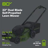 80V 22" Cordless Battery Dual Blade Self-Propelled Lawn Mower: (2) 4.0 Ah Batteries and Rapid Charger, LM2208S