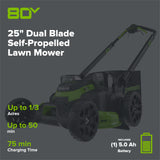 80V 25" Cordless Battery Dual Blade Self-Propelled Mower: 5.0 Ah Battery and Rapid Charger, LM2508S