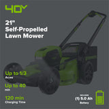 40V 21" Cordless Battery Self-Propelled Mower 3pc Combo Kit: 5.0 Ah Battery and Charger