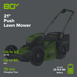 80V 21" Cordless Battery 4-in-1 Push Lawn Mower: 5.0 Ah Battery and 4A Charger, LM2108